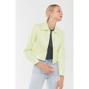 Urban Outfitters Xander Vinyl Cropped Jacket in Lime